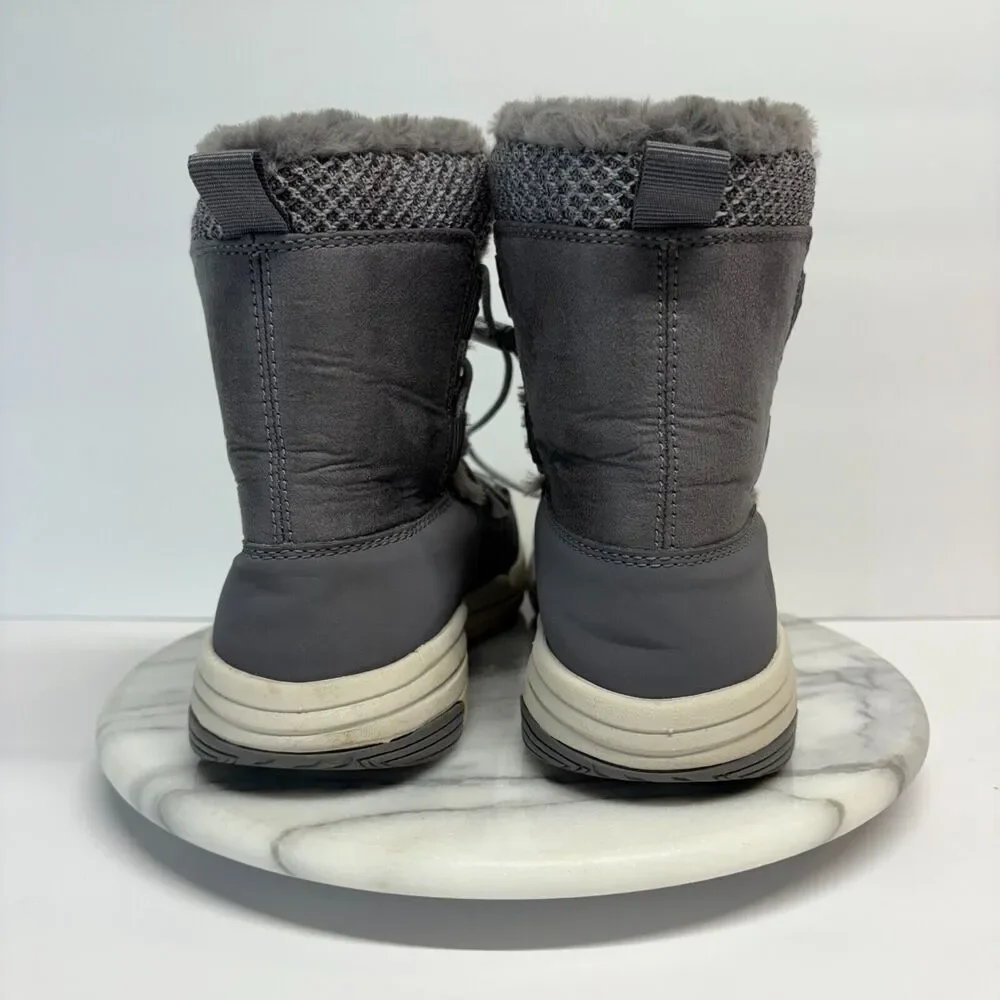 Ryka Boots Womens‎ 9 Gray Faux Leather Faux Fur Lined Aubonne Elastic Bungee